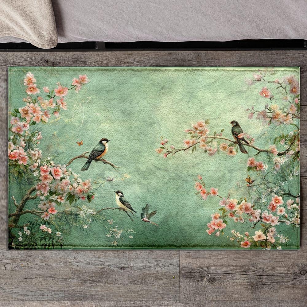 Spring Bird Branch Pattern Rug Water Absorbing And Cooling Kitchen Corridor Bedroom Living Room Carpet Home Decoration