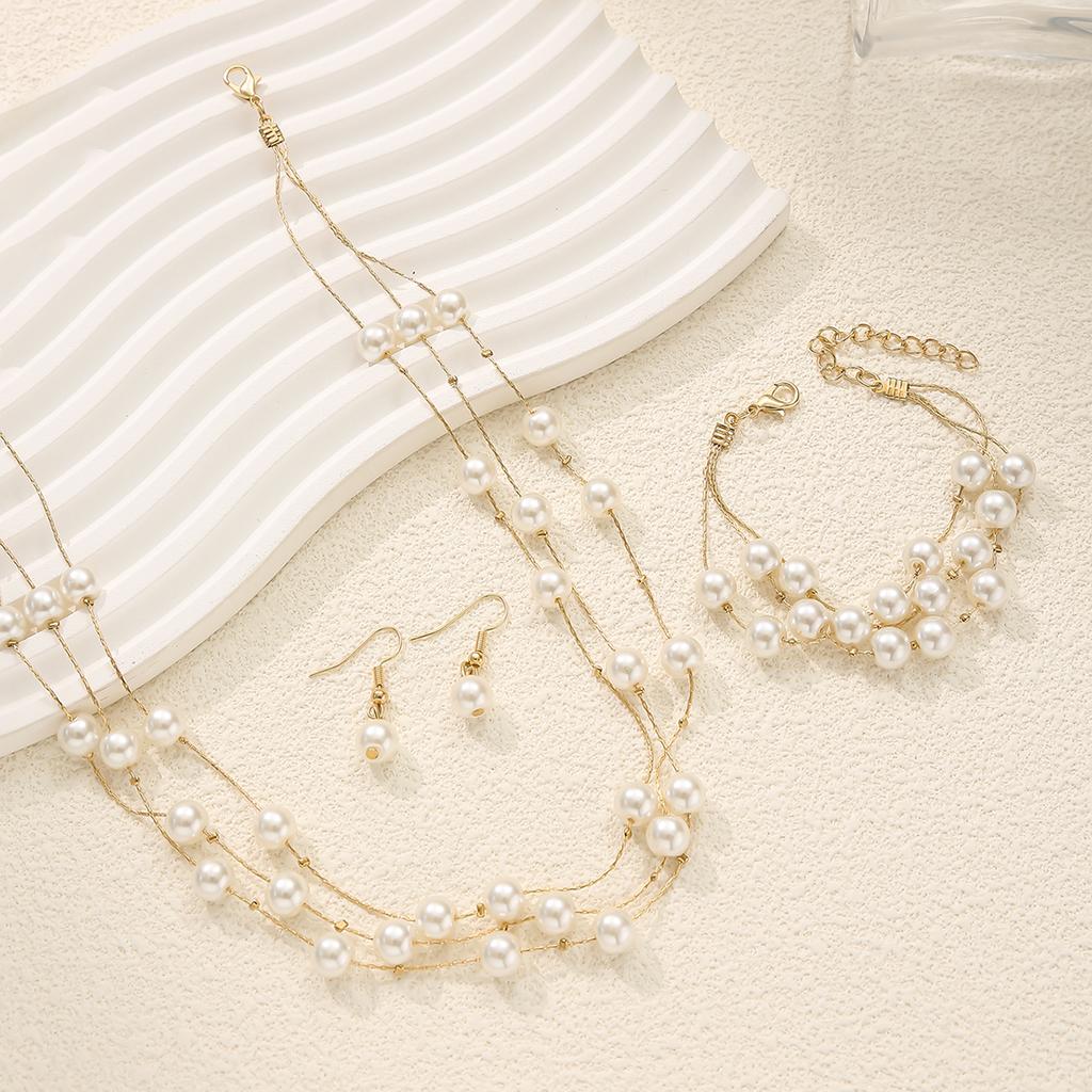 Elegant Fashion Multi-layer Stacked Imitation Zircon Necklace+Bracelet+Earrings Women's Zircon Set Perfect Daily Party Wear Gift