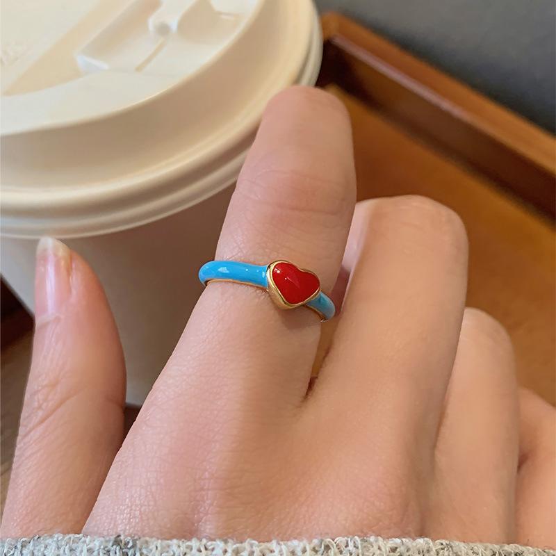 Red Love Drip Glaze Ring for Women's High Sense Does Not Fade Ring Stainless Steel Vacuum Plating Jewelry