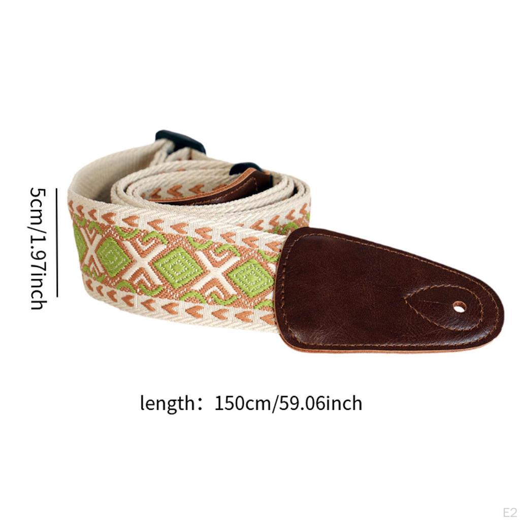 Guitar Strap Adjustable 90-150 Cm PU Ends Embroidery Cotton for Acoustic