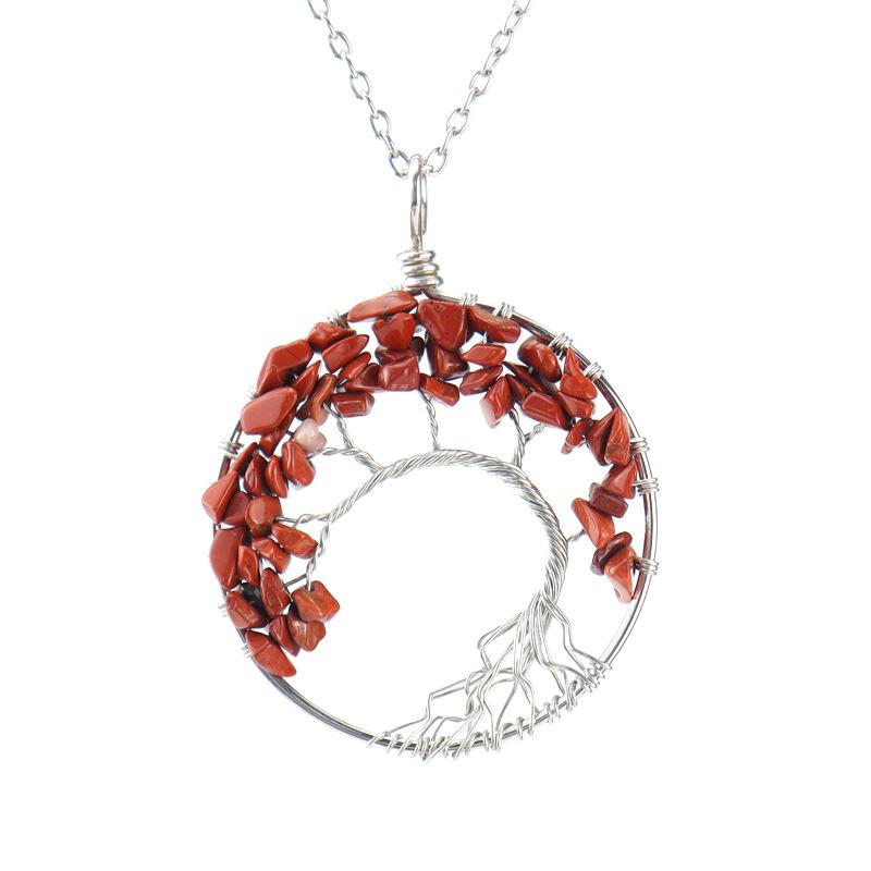 Natural Stone Irregular Tree Of Life Necklace Pendant Amethyst Wrapped Wisdom Tree Necklace Colorful Gravel N02