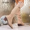 2025 Autumn New Suede Over-the-Knee Boots Women's Side Zipper Middle Heel Long Boots Apricot Size 36-42 Botas Mujer