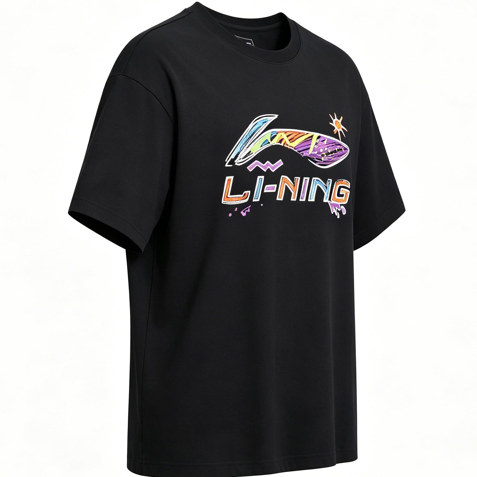Li Ning T Shirts Men s Black Crew Neck AHSZ745-1 L