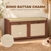 Rattan Shoe Bench With Padded Cushion And 2 Cabinets For Hidden Storage Brown