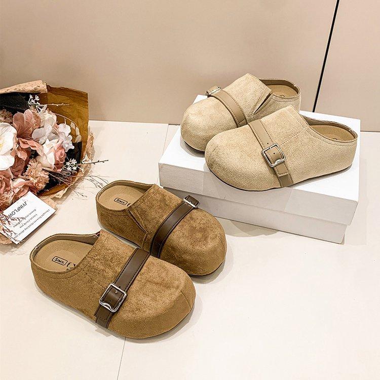 2025 early autumn new big head shoes Boken shoes fashion thick-soled bag head slippers wear matte lazy half slippers women