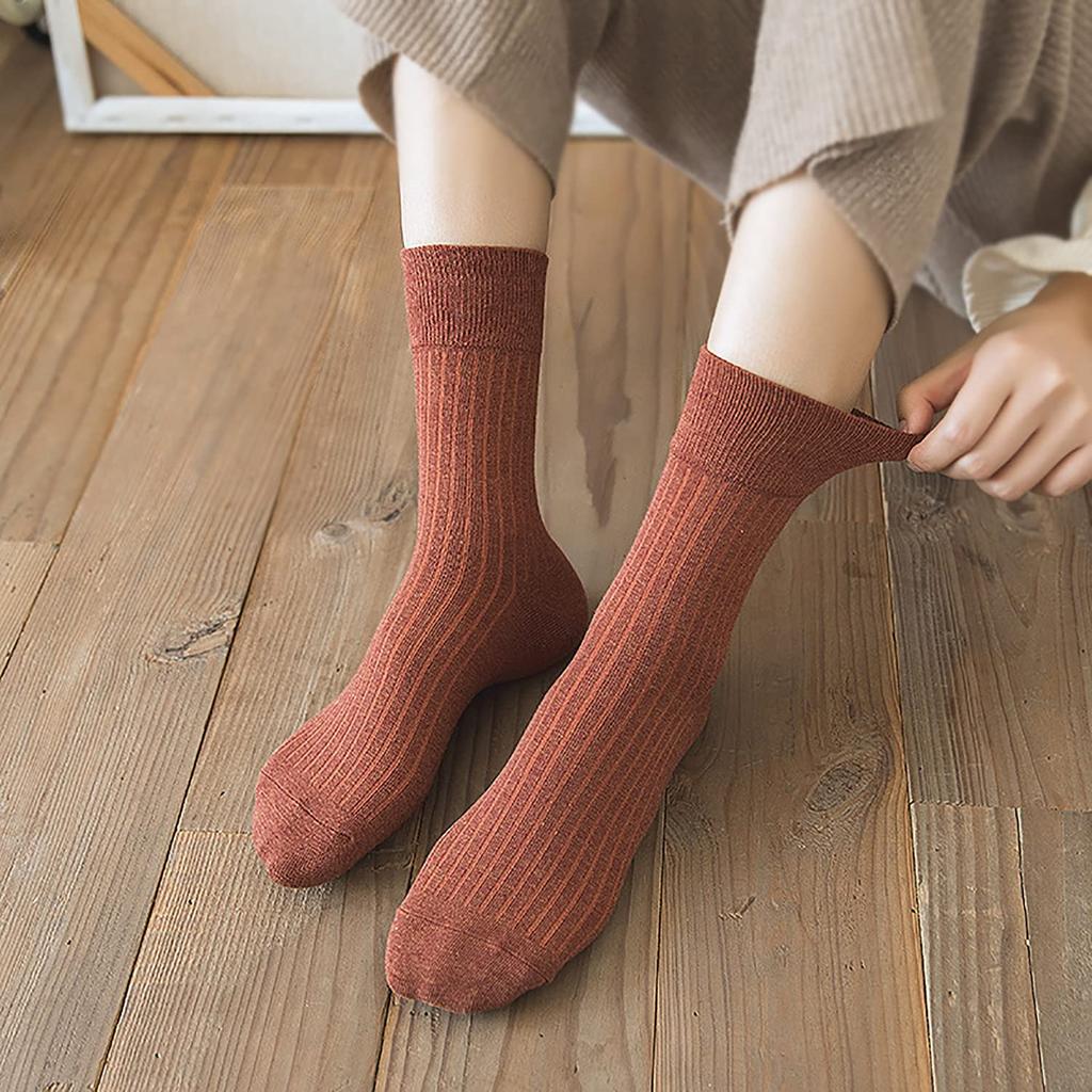 [DAMILY] Women's Socks, Spring/Summer/Autumn, 10-Pair Set, Stylish Cotton Socks, Colorful, Warm, Crew Socks, Plain, Cute, Casual, Indoor, Women's Sock