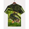 Mens Vibrant Fish Print Casual T-Shirt - Breathable Slight Stretch Polyester Crew Neck Tee for Outdoor Perfect for Summer
