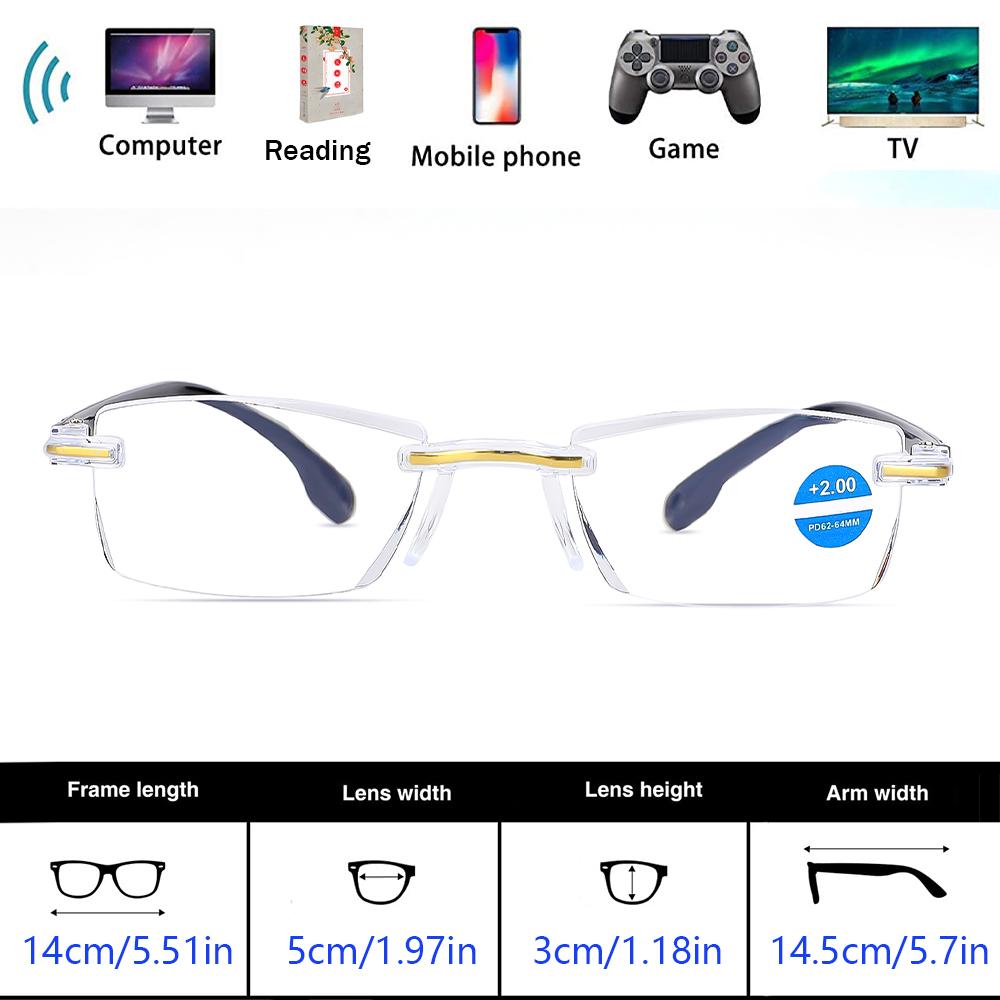 3 PCS Classic Reading Glasses For Men Women  Rimless Design Presbyopic Glasses Blue Light Blocking High Definition Lenses