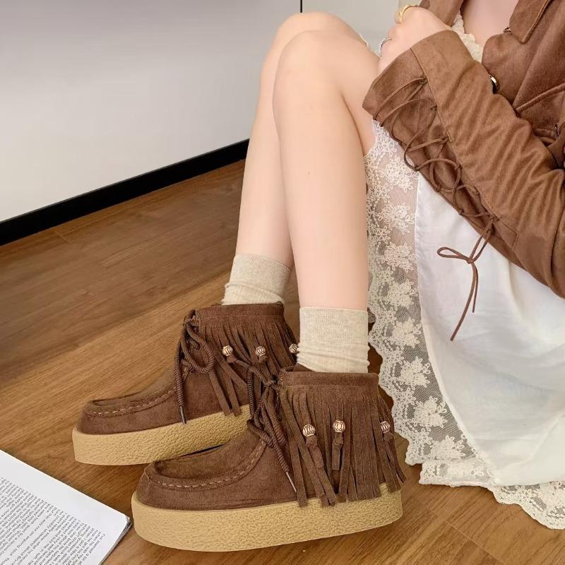 Quasten-Kurzstiefel Damen Herbst Neu Weichsohle Mode Schnürung Vielseitig Bequem Freizeit Martin-Stiefel