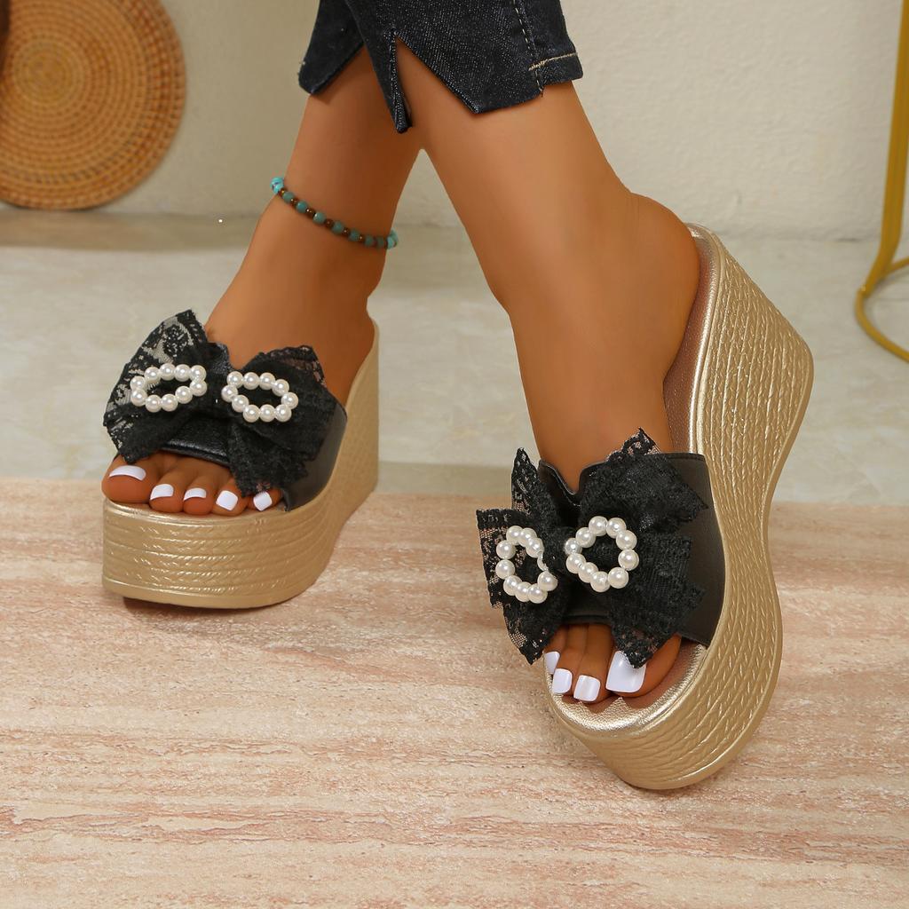 Fashion Women Sandals Fashion High-heeled Slippers Summer Elegant Bow Sandals Casual Large-sized Sandals High-quality Wedge Women Shoes