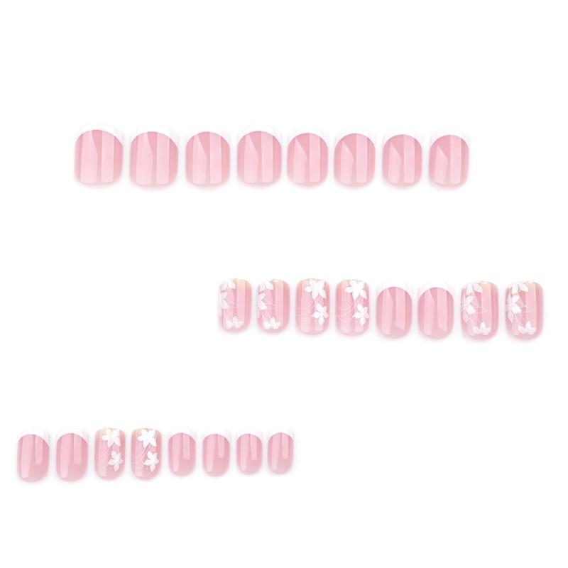 24 Piezas de Uñas Francesas Cuadradas Press-on con Diseños Florales Cobertura Completa Uñas Adhesivas Arte de Uñas de Moda para Primavera
