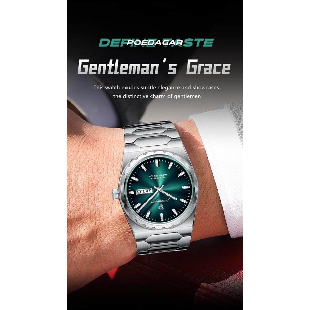 POEDAGAR Luxury Men Watch Stainless Steel Quartz Watches Sport Man Watch Waterproof Luminous Date Week Male Clock