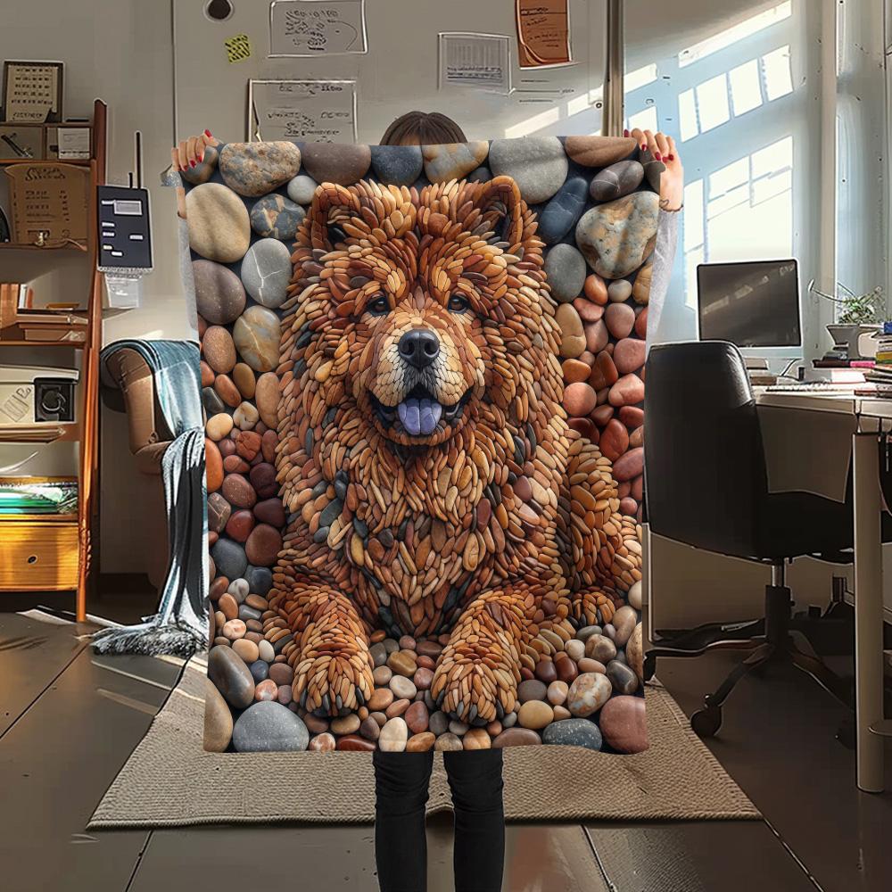 1Pc Cobblestone Dog Print Flannel Blanket High Quality Warm Comfortable Cover for All Seasons Perfect for Gifts Home Decor
