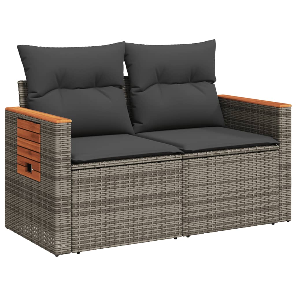 Vidaxl Sofa Ogrodowa Z Poduszkami, 2-Osobowa, Szara, Polirattan