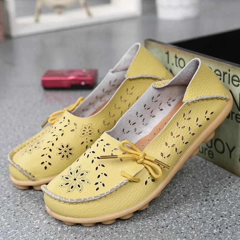 Fashion Sizes 34-44 Genuine Leather Flat Shoes Women Fashion Casual Nurse Shoes Hollow Soft Sole Non Slip Women's Shoes  Zapatos Mujer