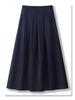 Women's High-Waist Dark Blue Denim Pleated Midi Skirt, 2025 New A-Line Slimming Design