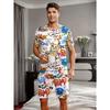 Men's Summer Casual Loungewear Set with Bear and Lettering Print, Short Sleeves and Shorts