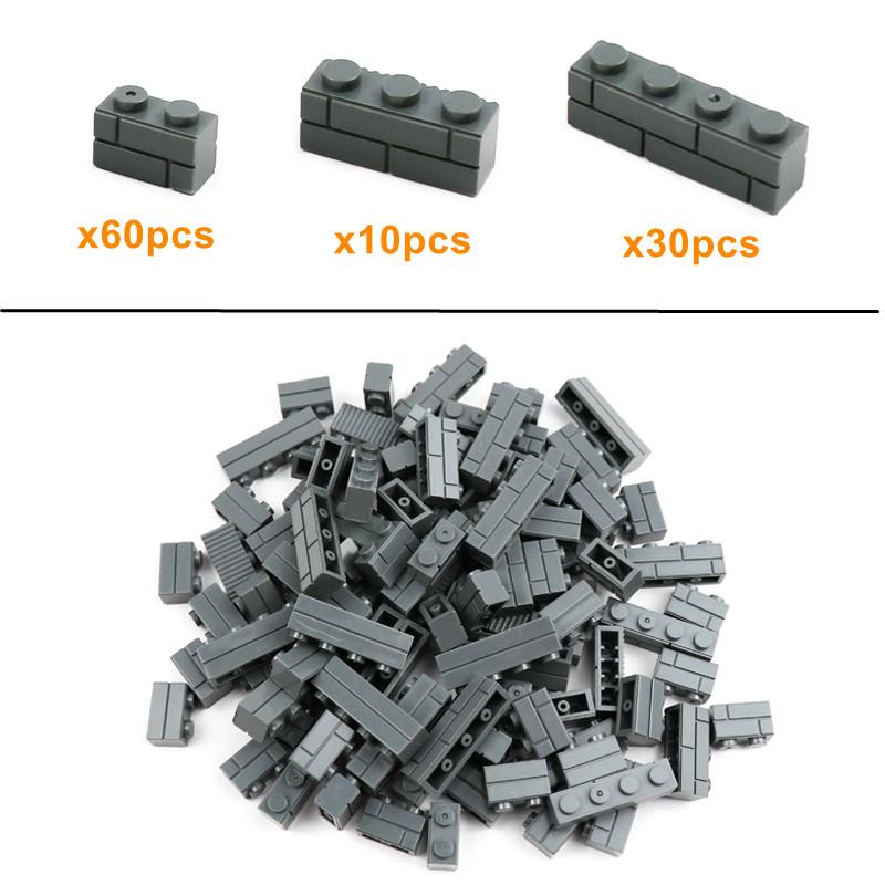 100pcs MOC Bricks 1x2 1x3 1x4 Wall Cube Houses Building Blocks City Created Accessories Assembles Small Particles DIY Boys Toy