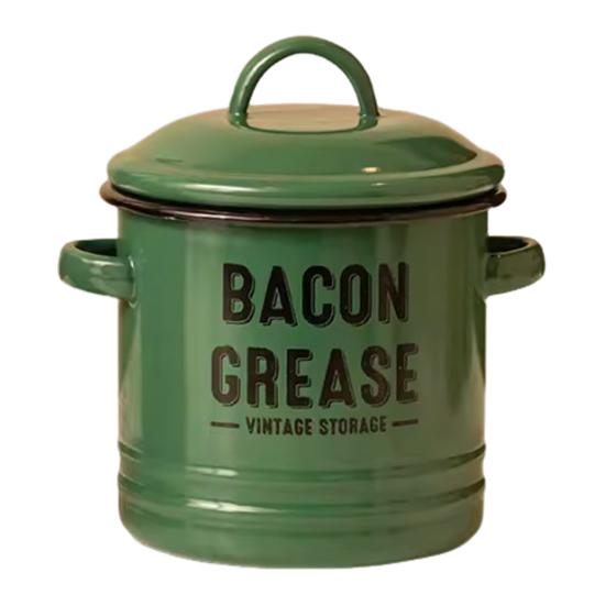 Vintage Enamel Bacon Grease Container with Lid Rustic Farmhouse Grease Container with 2 Handles Kitchen Oil Storage Jar for Storing Lard Spices Soup
