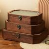 Vintage Wooden Storage Box Begonia Flowers Cosmetic Organizer Storage Cabinet  Treasure Keepsake