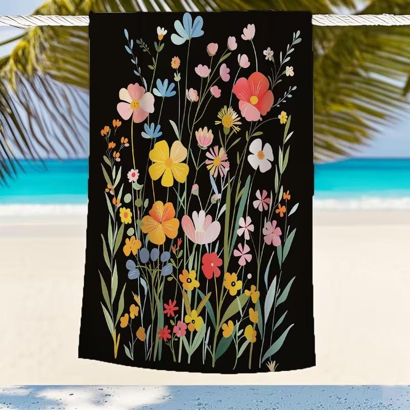 Vintage Baroque Rose Print Beach Towel Boho Floral Design Soft Quick Dry Absorbent Towel for Summer Beach Travel Camping