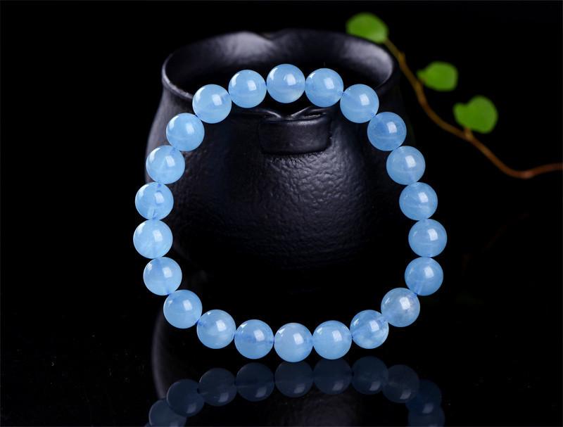 Natural Aquamarine Bracelet - Devil Blue Round Beads, High Ice Quality, Festive Gift for Boyfriend 7mm