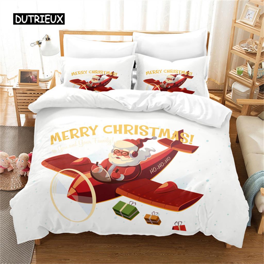 Santa Claus Duvet Cover Red White Bedding Set Merry Christmas Happy New Year Comforter Set Children Duvet Cover For Decor Gift