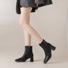 Krazing Pot Sheepskin Autumn Winter Shoes Thick High Heels Big Size 43 Modern Boots Square Toe Keep Warm Zip Pleated Design Ankle Boots