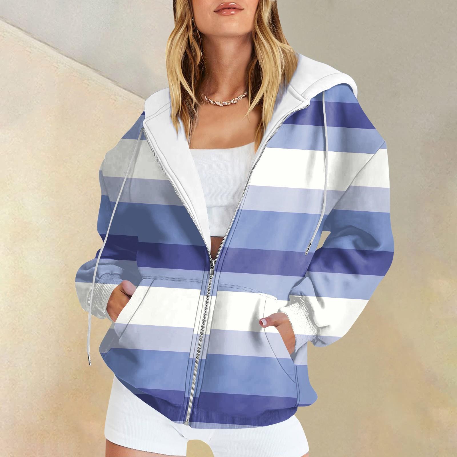 

Женские повседневные модные полосатые пуловеры с принтом и длинными рукавами, толстовки на молнии, пальто S