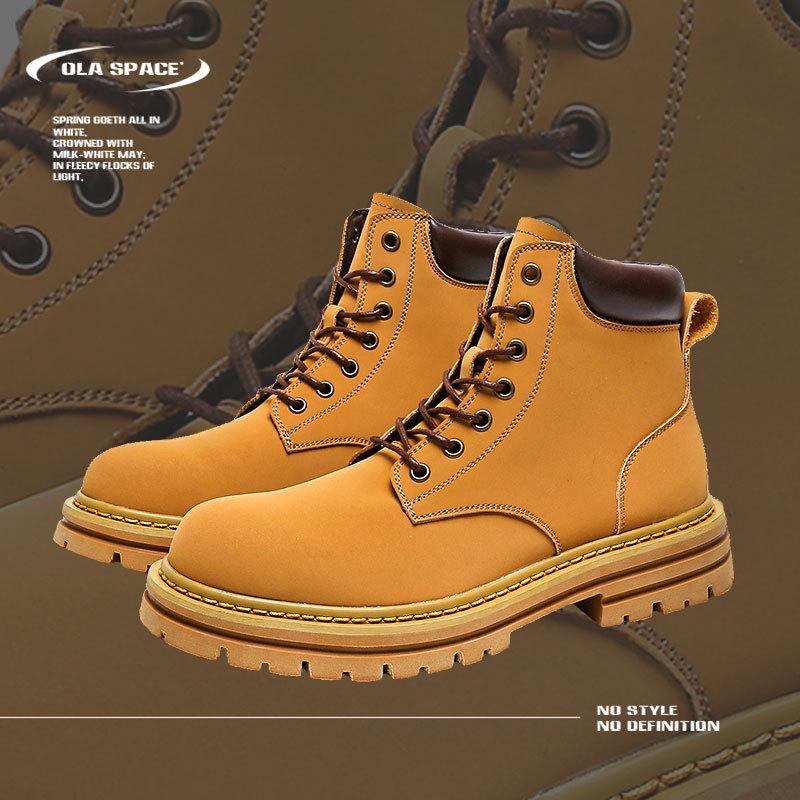 Leder Martin Stiefel Herren und Damen Paar Stiefel Retro Britischer Stil Kick Nicht Verrottet Dicksohlige Große Gelbe Stiefel