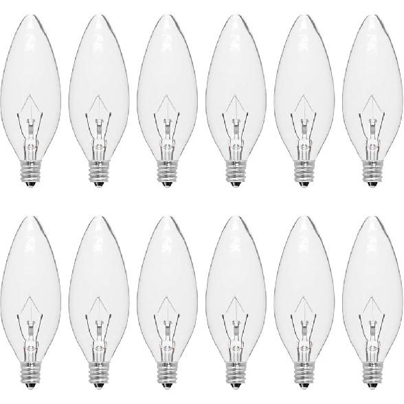 12-Pack 40 Watt Chandelier Light Bulbs, Incandescent Candle Light Bulb - Warm White 2500K, 500 Lumen Dimmable, E12 B10 Clear Candelabra Light Bulbs