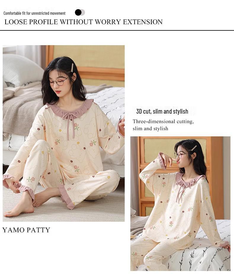 Pure Cotton Women's Sweet Style Long Sleeve Pajama Set - New for Spring, Summer, Autumn 2025.