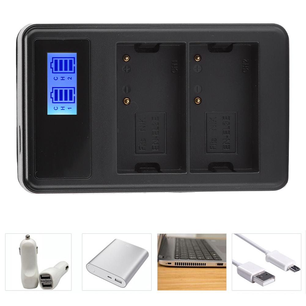 SEIVI EN3E Přenosná nabíječka baterií fotoaparátu Nabíjení LCD Zobrazení elektrického množství Dva sloty pro