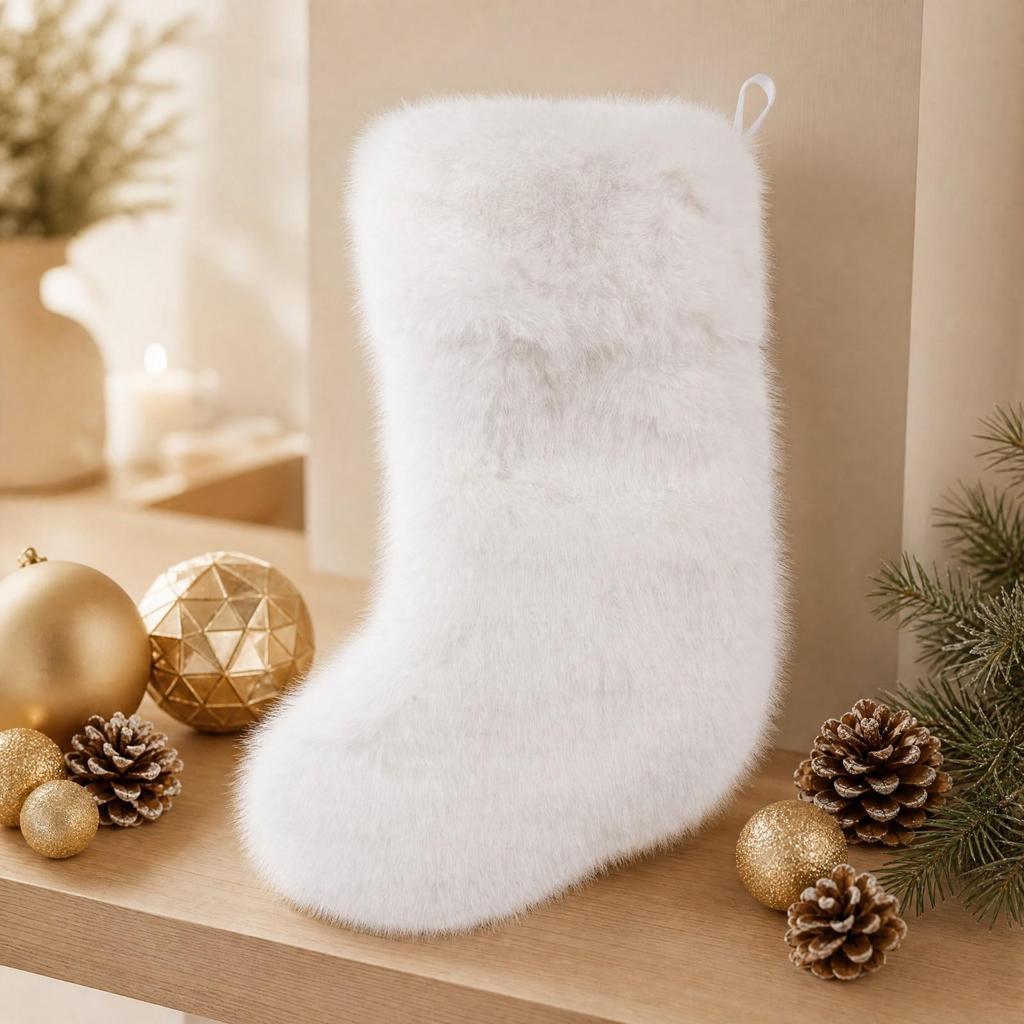 FauxFleece Christmas Stocking Soft Faux Fleece for Mantel Display, Doorway