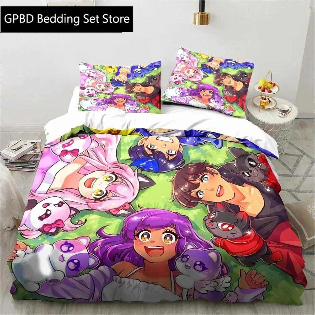3D Cartoon Game Cute Aphmau with Wings Bedding Set Single Twin Double Queen King Cal King Size Bed Linen Set