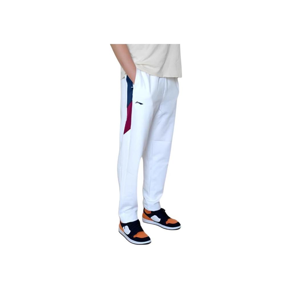 Li Ning Logo Print Mid Waist Loose Casual Pants Men bottoms White AKLTE55-3