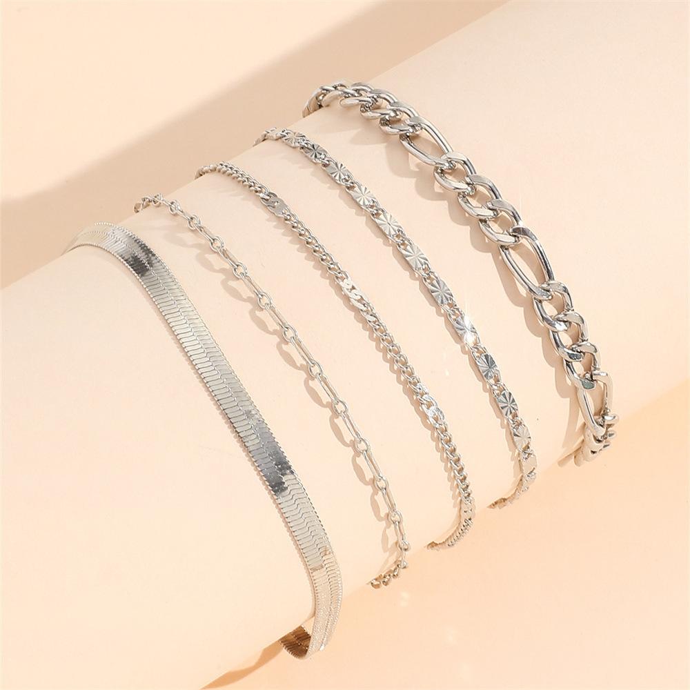 Ladies Gold Layered Bracelet Cuban Chain Anklet Chain Snake Bone Chain Tennis Chain Summer Beach Bracelet Set