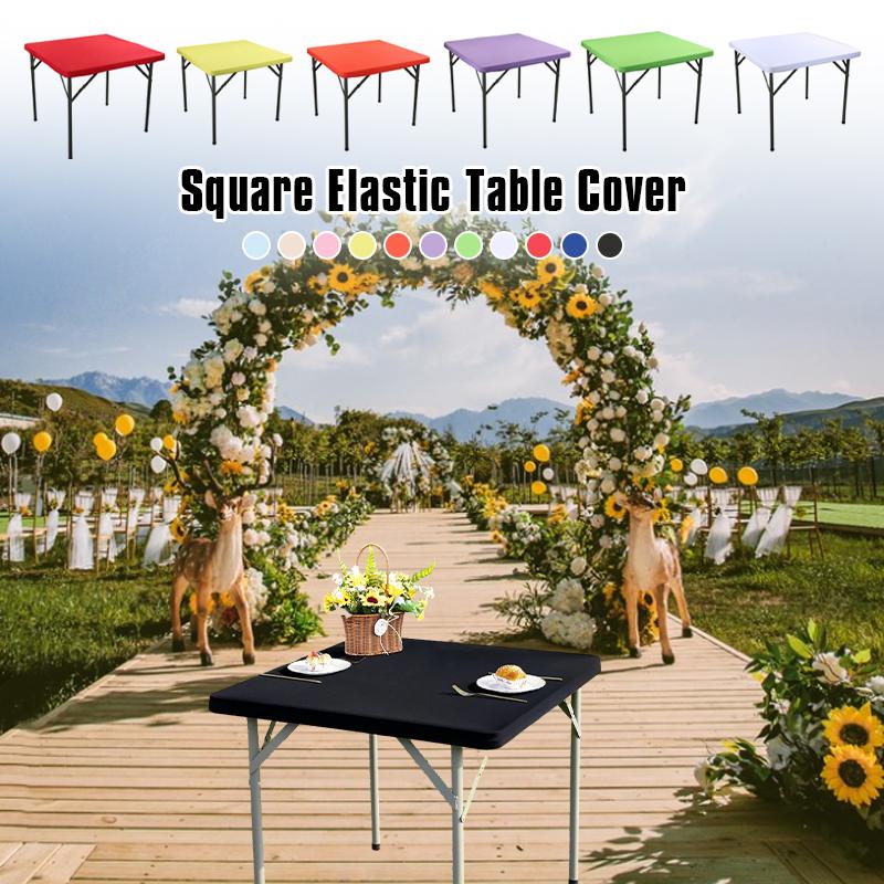 Square Elastic Edge Fitted Table Cover Stretch Cocktail Tablecloth For Wedding Picnic Banquet Party Decor Table Cloth