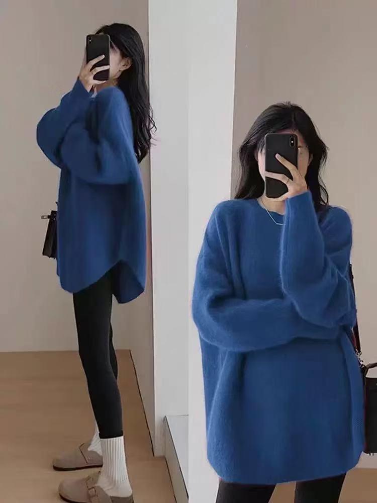 2025 Women's Autumn/Winter Loose Mid-Length Knit French Pullover Sweater