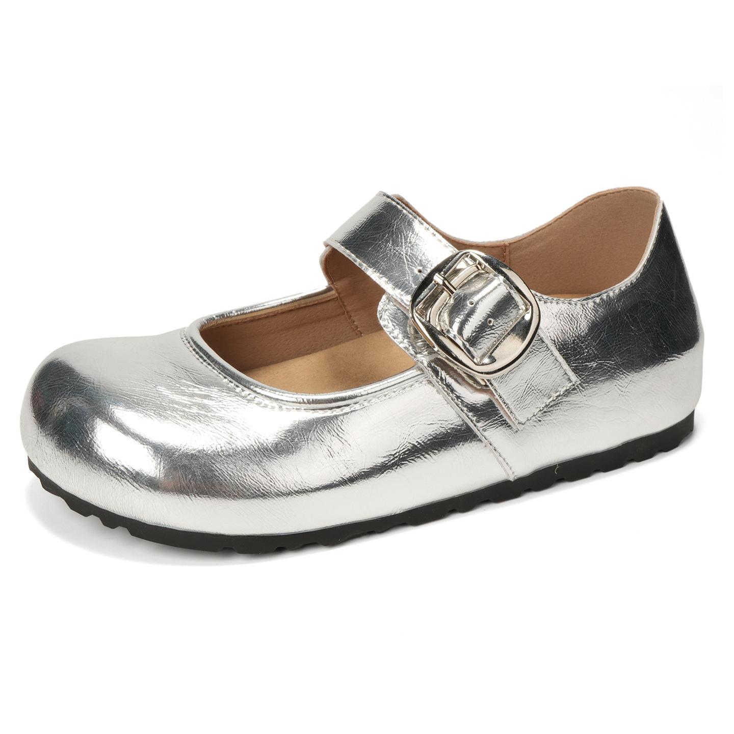 

Fashion Mary Jane Shoes Women s Spring Versatile College Style Women s Shoes Soft-soled Ballet Inner Height Increasing Leather Shoes 40 серебряный