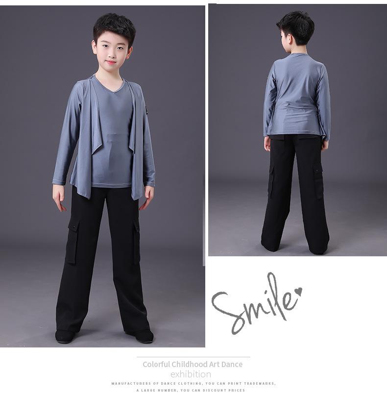 Boys' Latin Dance Performance Tops: Long & Short Sleeve Training Wear for Summer & Autumn Competitions & Exams