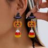 Crystal Halloween Earrings Rhinestone Witch Hat Dangle Earrings Long Tassel Drop Earrings  Party
