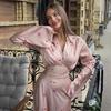 Elegant V-Neck Satin Print A-Line Maxi Dress With Flared Sleeve Slim Fit Office Evening
