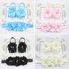 Cute Newborn Baby Infant Girl Rose Flower Headband + Barefoot Ring Sandals Shoes