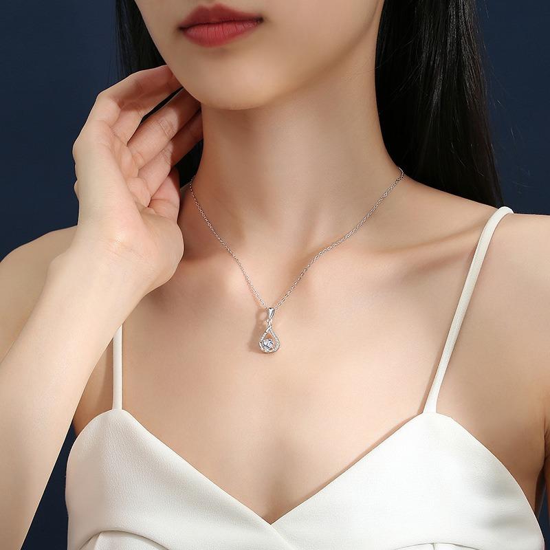 Women's Rose Gold 925 Sterling Silver Waterdrop Necklace 1ct Zirconia Moissanite Pendant Engagement Wedding Jewelry