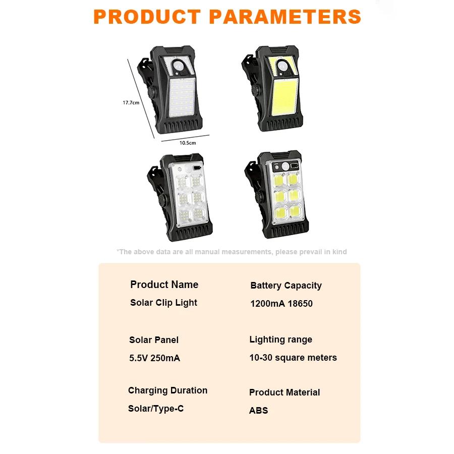 LED Solar Garden Lights Outdoor Solar Clip Light Motion Sensor Camping Lamp with 3 Mode Waterproof Fence Street Landscape