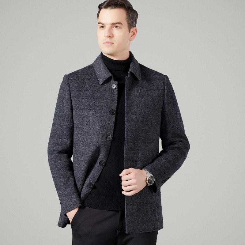 Autumn and winter men's double-sided woolen coat mid-length lapel woolen windbreaker coat dad cashmere jacket