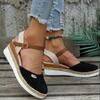New Fashion Plus Size Women's Closed Toe Wedge Heel Thick Sole Hemp Splicing Roman Sandals