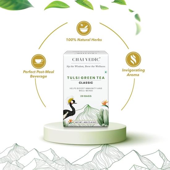 Chai Vedic Tea | Tulsi Green Tea Classic | Tulsi Tea | Green Tea | 20 Tea Bags | Tea Powder