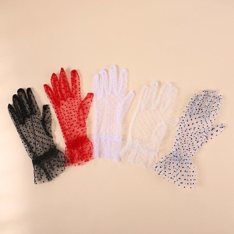 Spitzennetz Handschuhe Braut Kurze Handschuhe Spitze für Hochzeiten Verlobungsfeiern Etikette Kurze Handschuhe mit Punktmuster